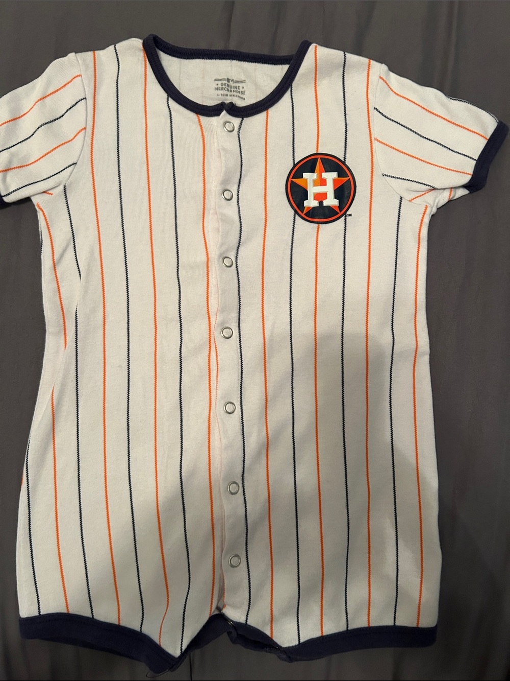 Genuine Merchandise White Romper with Orange & Navy Stripes